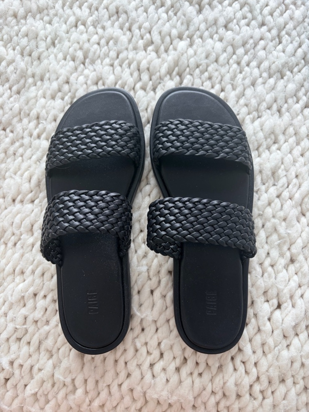 PAIGE Black Braided Double-Strap Slide Sandals